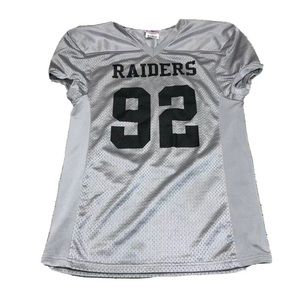 VTG Teamwork Apparel Rare Raiders #92 Jersey Short Sleeves Silver Sz L XL